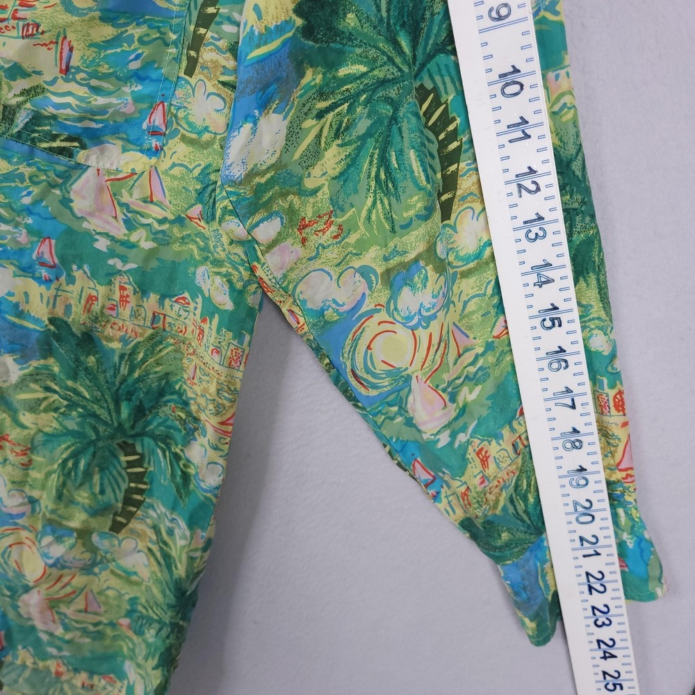 Robert Stock Shirt Mens Large Green Tropical Palm Tree Sailboat Button Front - Picture 4 of 13